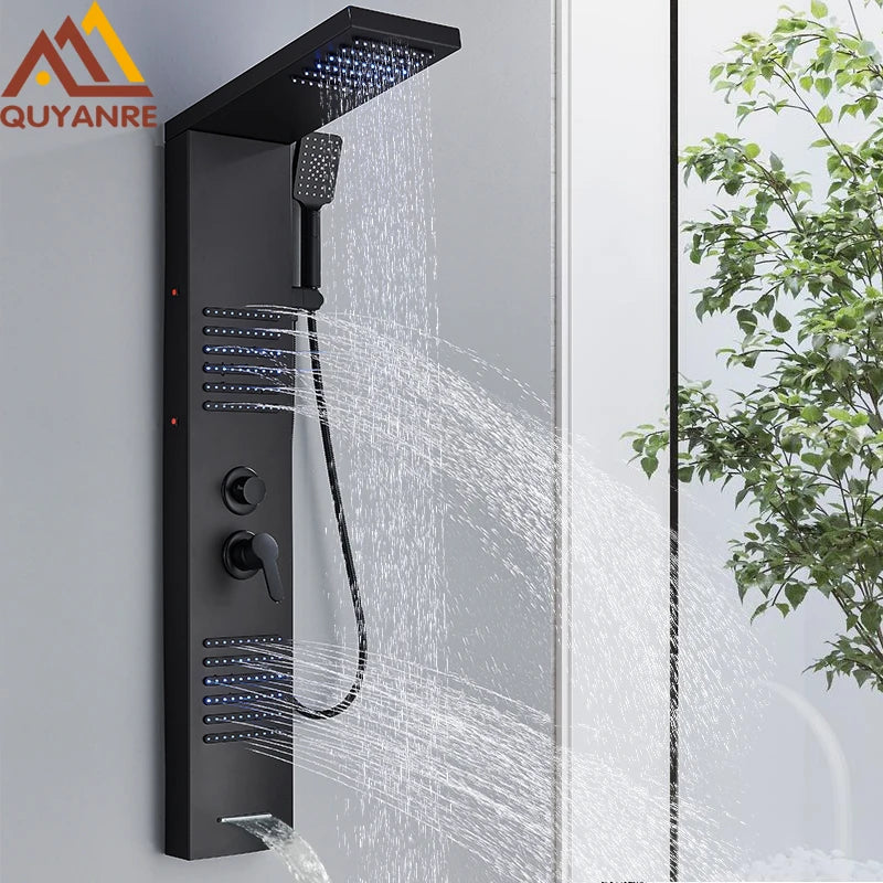 Quyanre LED Shower Panel Tower System With Rain Massage Jets