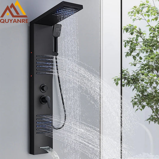 Quyanre LED Shower Panel Tower System With Rain Massage Jets