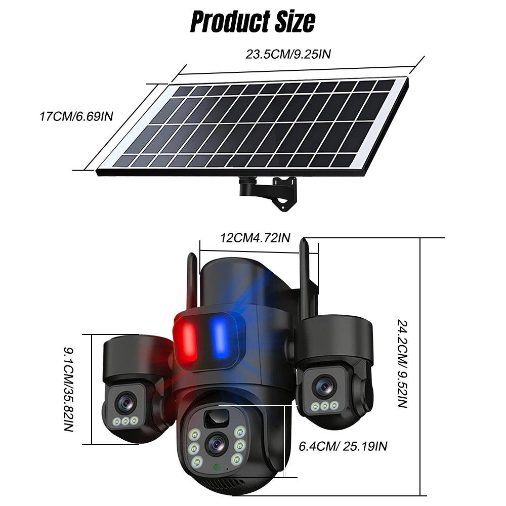 KEPEAK Solar Powered 3 Lens Wireless PTZ Camera Night Vision