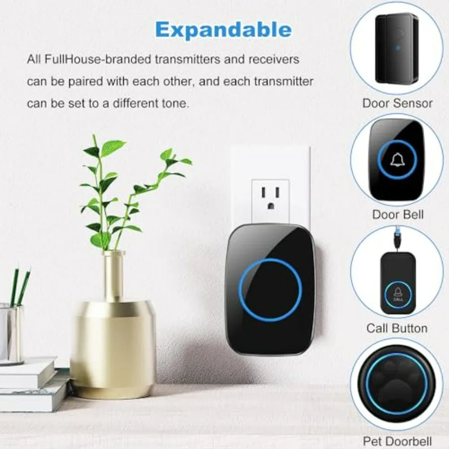 Wireless Doorbell Kit Waterproof 1000 Feet Range 60 Chimes