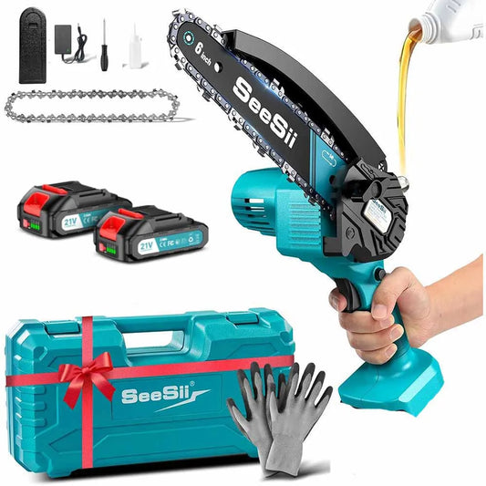 Seesii Cordless Mini Chainsaw 18V Battery Rechargeable Pruning Saw