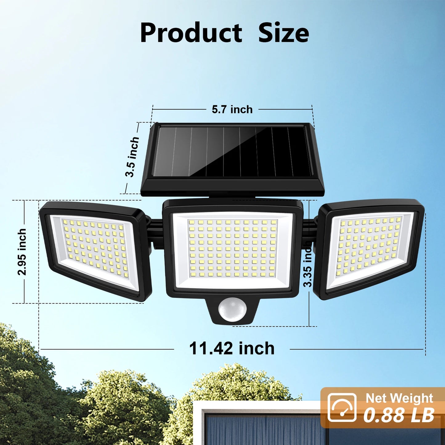 SZRSTH Three Head Solar Outdoor Light With Motion Sensor And Wireless Remote