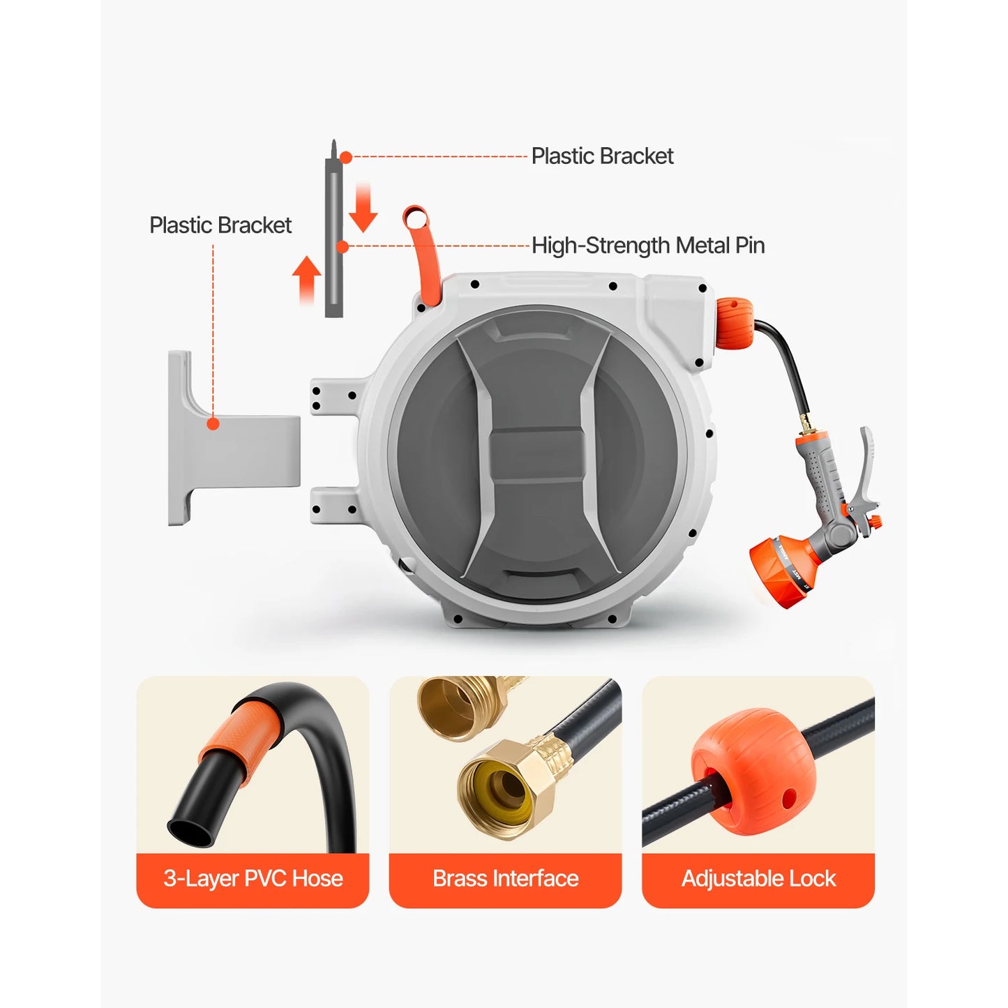 SucceBuy Retractable Garden Hose Reel With 9 Pattern Nozzle And 180 Swivel