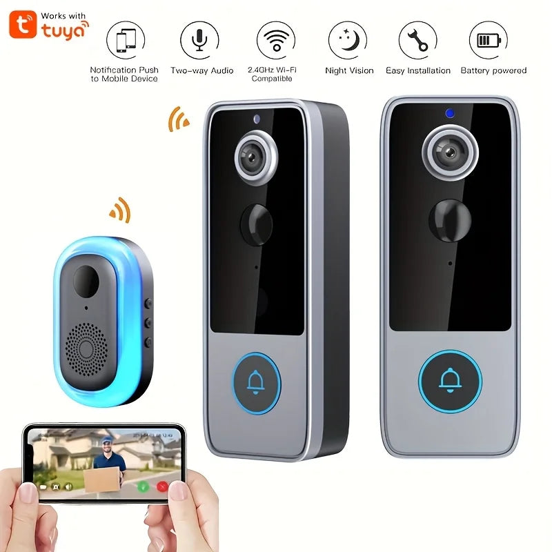 Wireless Smart Video Doorbell 1080P Battery Powered IP65 Outdoor