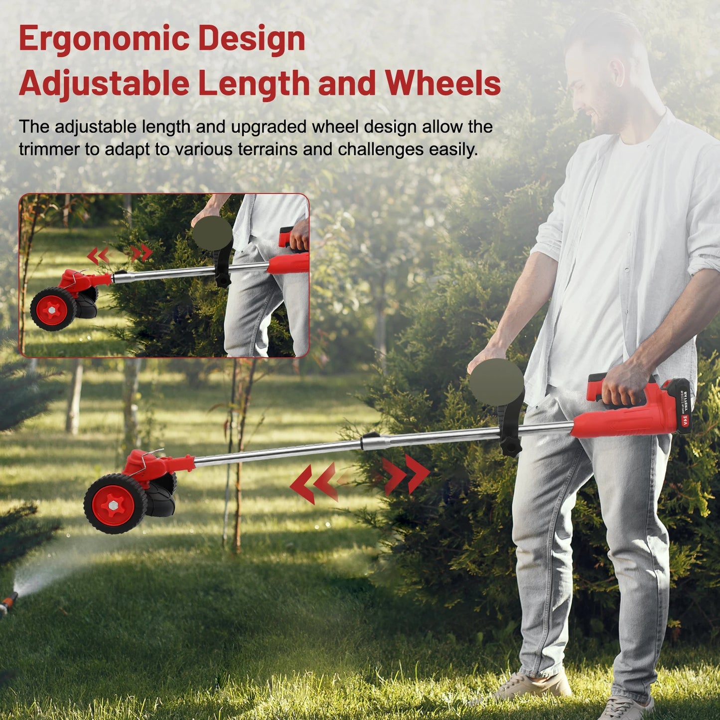 Three In One Cordless Grass Trimmer Edger With Wheels 21V Battery