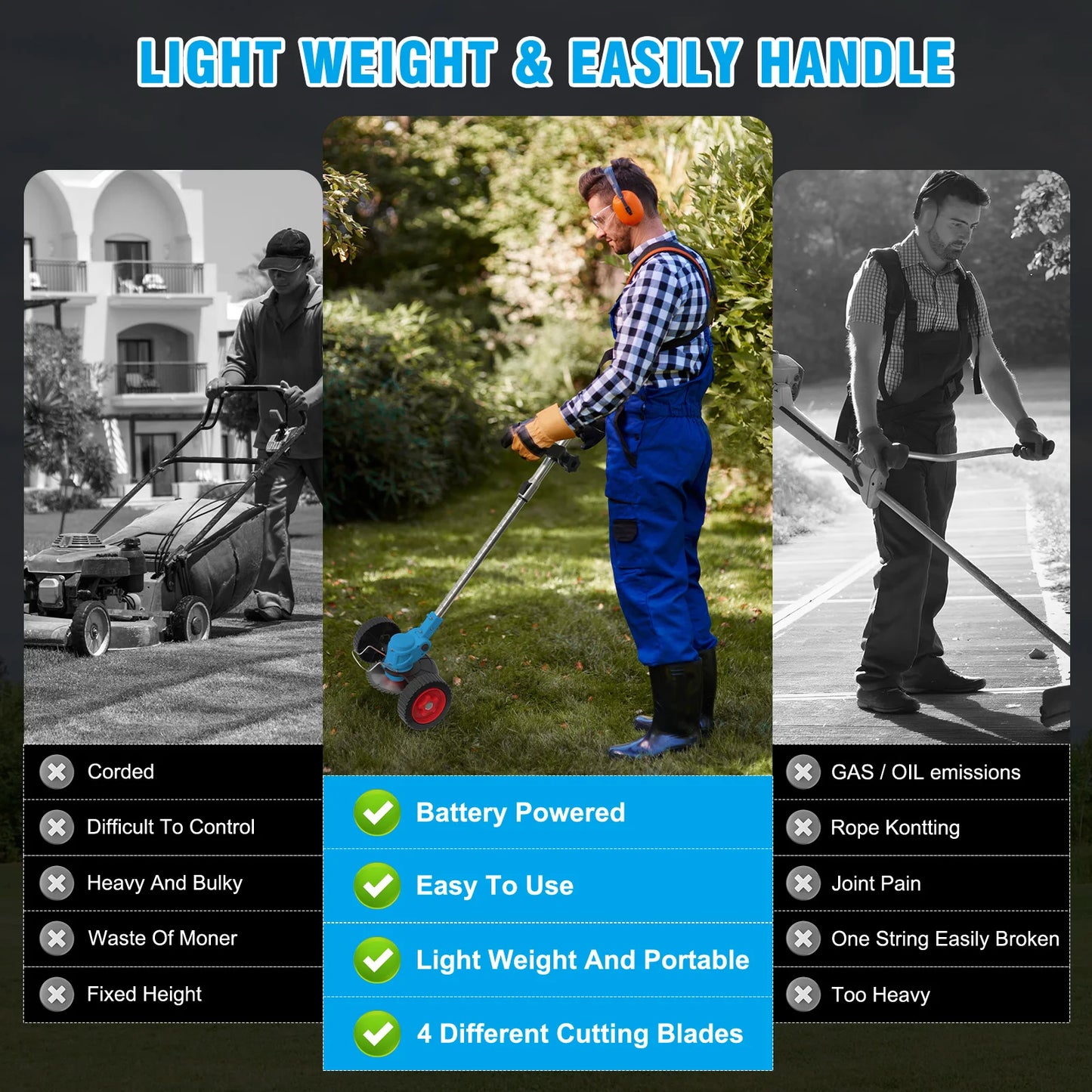 21V Cordless Lawn Mower 3 In 1 Trimmer Edger And Brush Cutter