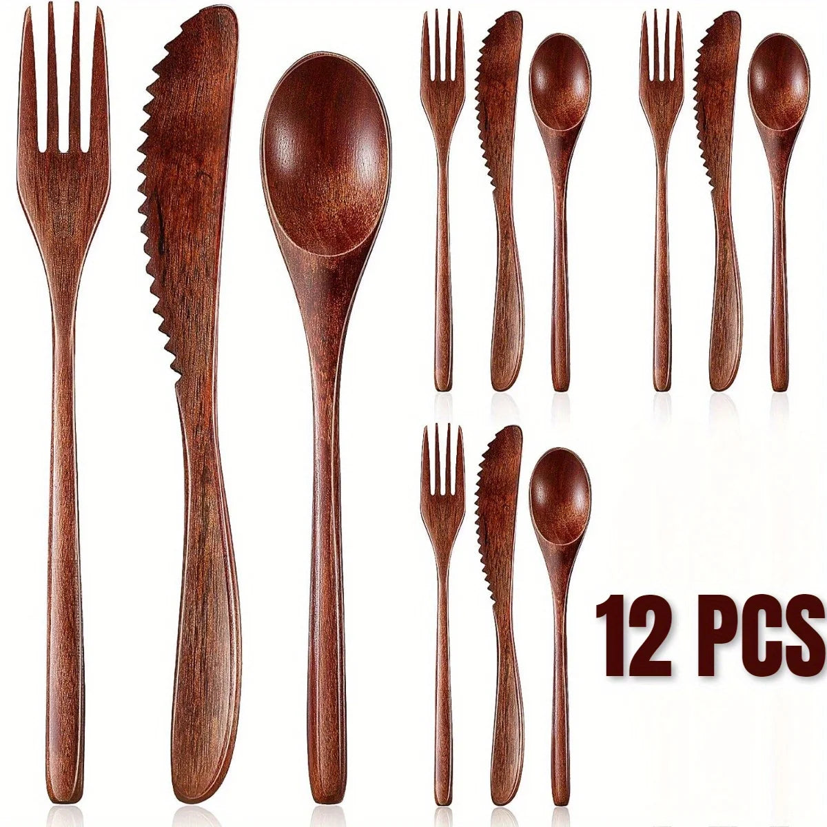 Wooden Utensils Set Spoon Fork Knife Flatware Kitchen Tableware