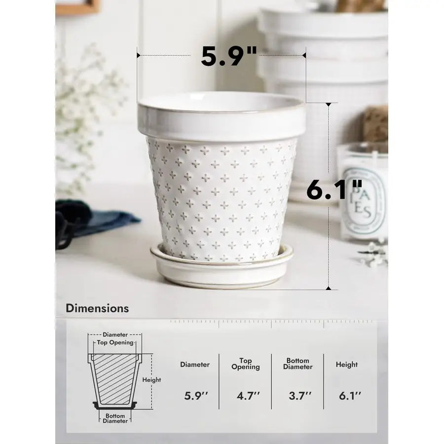LE TAUCI Ceramic Plant Pots With Drainage Hole Saucer