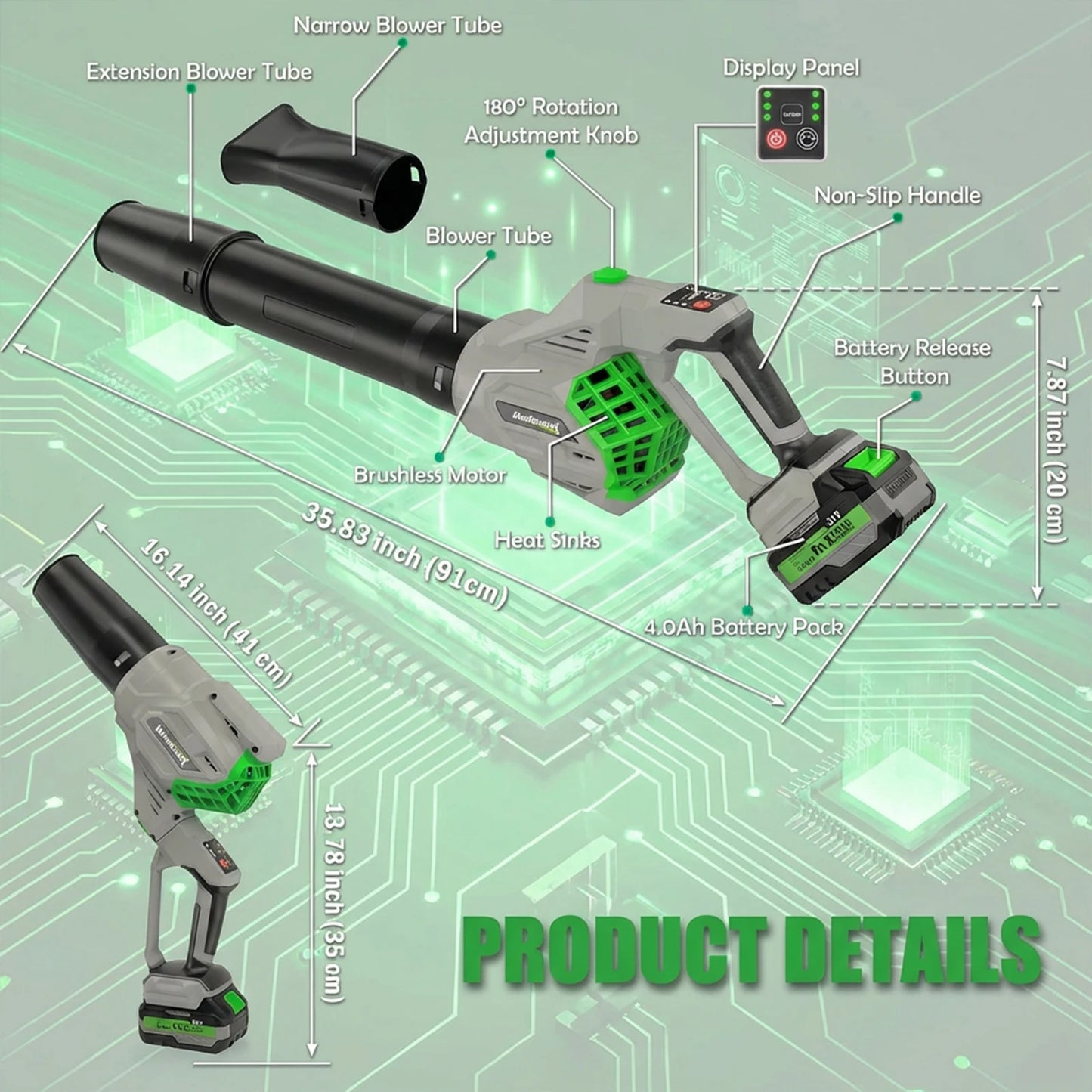 Cordless Leaf Blower 20V Battery Included 3 Speed 650 CFM