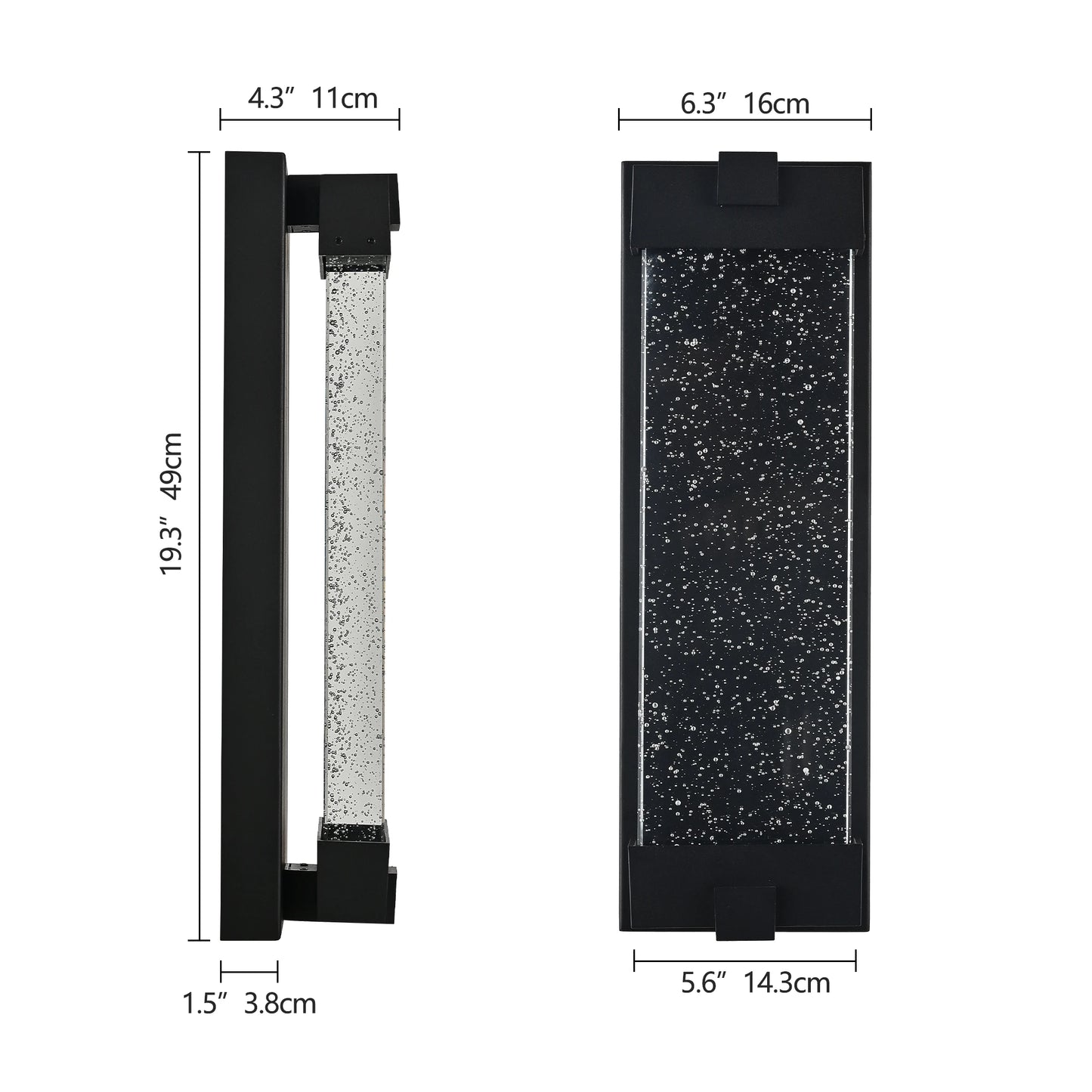Black Large Aluminum Finish Outdoor Wall Light with Bubble Crystal Glass, LED Light Source, 3000K Warm Light, Weatherproof