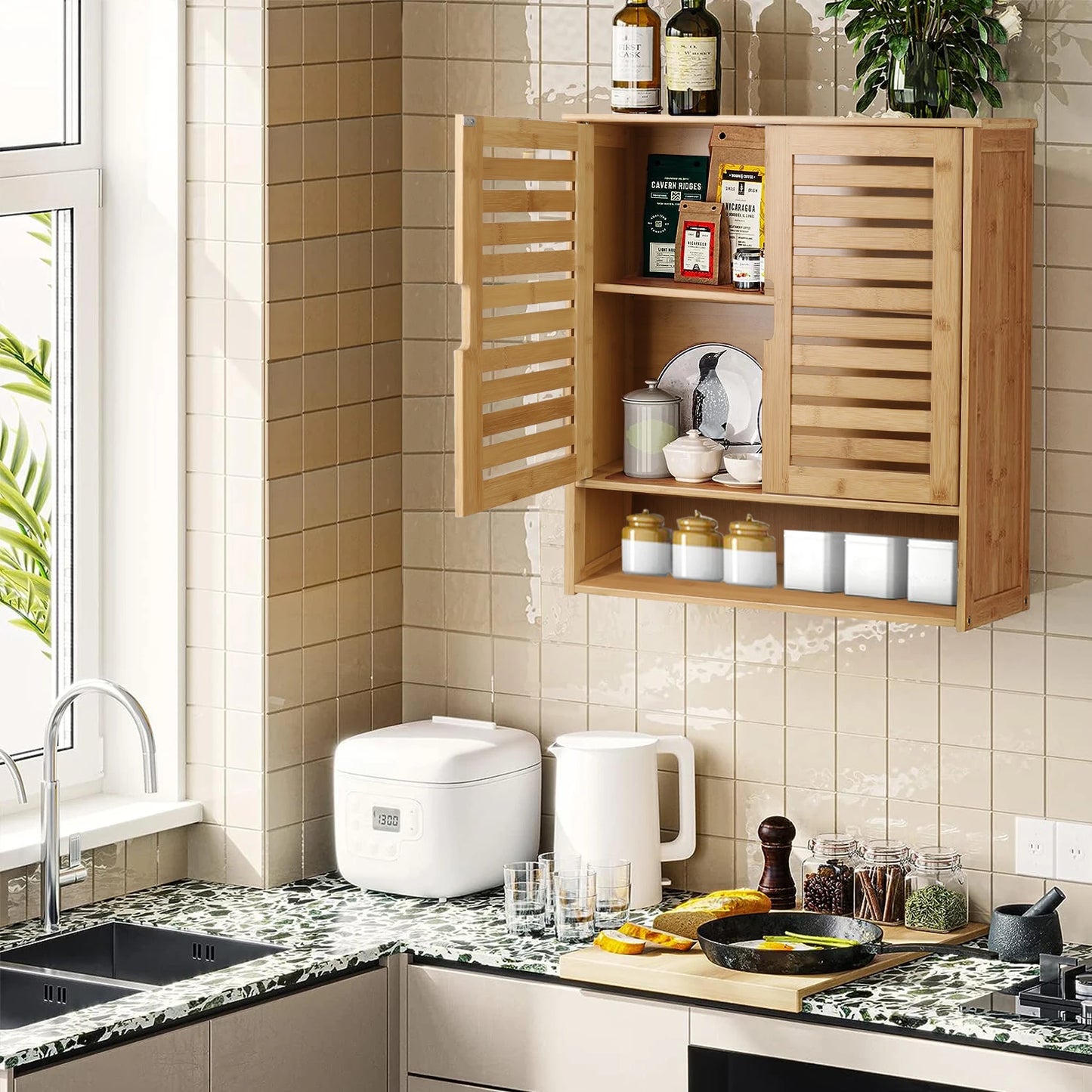 Wisfor Bamboo Wall Mounted Bathroom Medicine Cabinet Storage