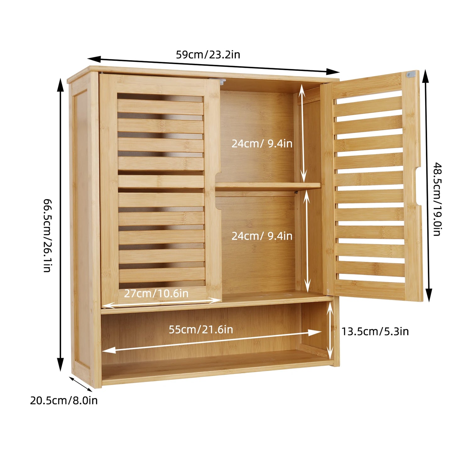 Wisfor Bamboo Wall Mounted Bathroom Medicine Cabinet Storage