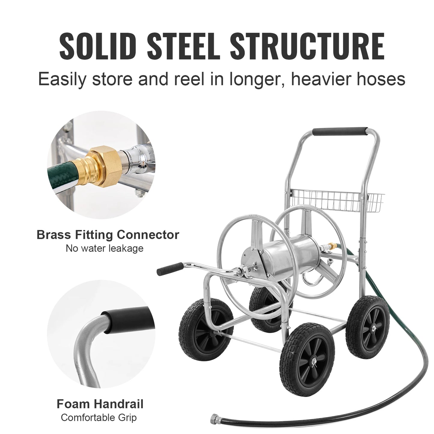 SucceBuy Hose Reel Cart Heavy Duty Garden Hose Reel With Basket