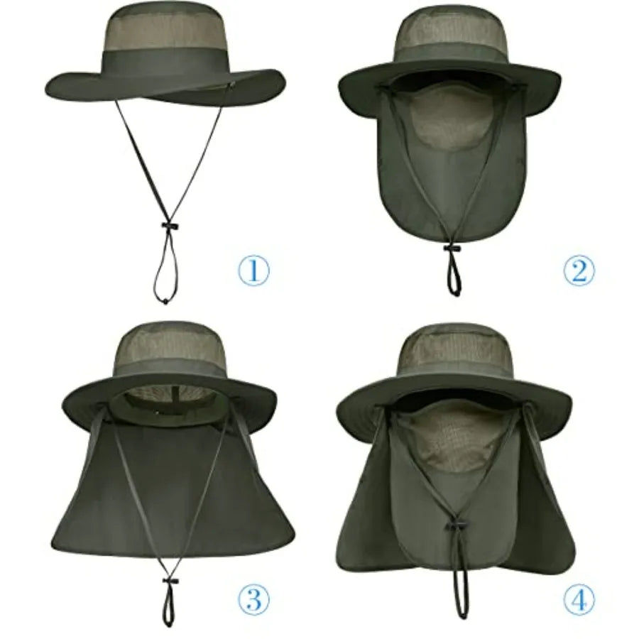 3 Pack Mens Outdoor Wide Brim Hat With Face Neck Flap UPF 50 Plus