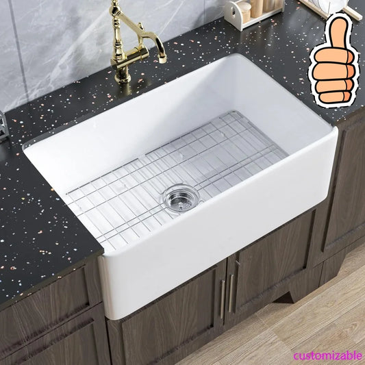 XMSJ Farmhouse Apron Front Undermount Fireclay Sink