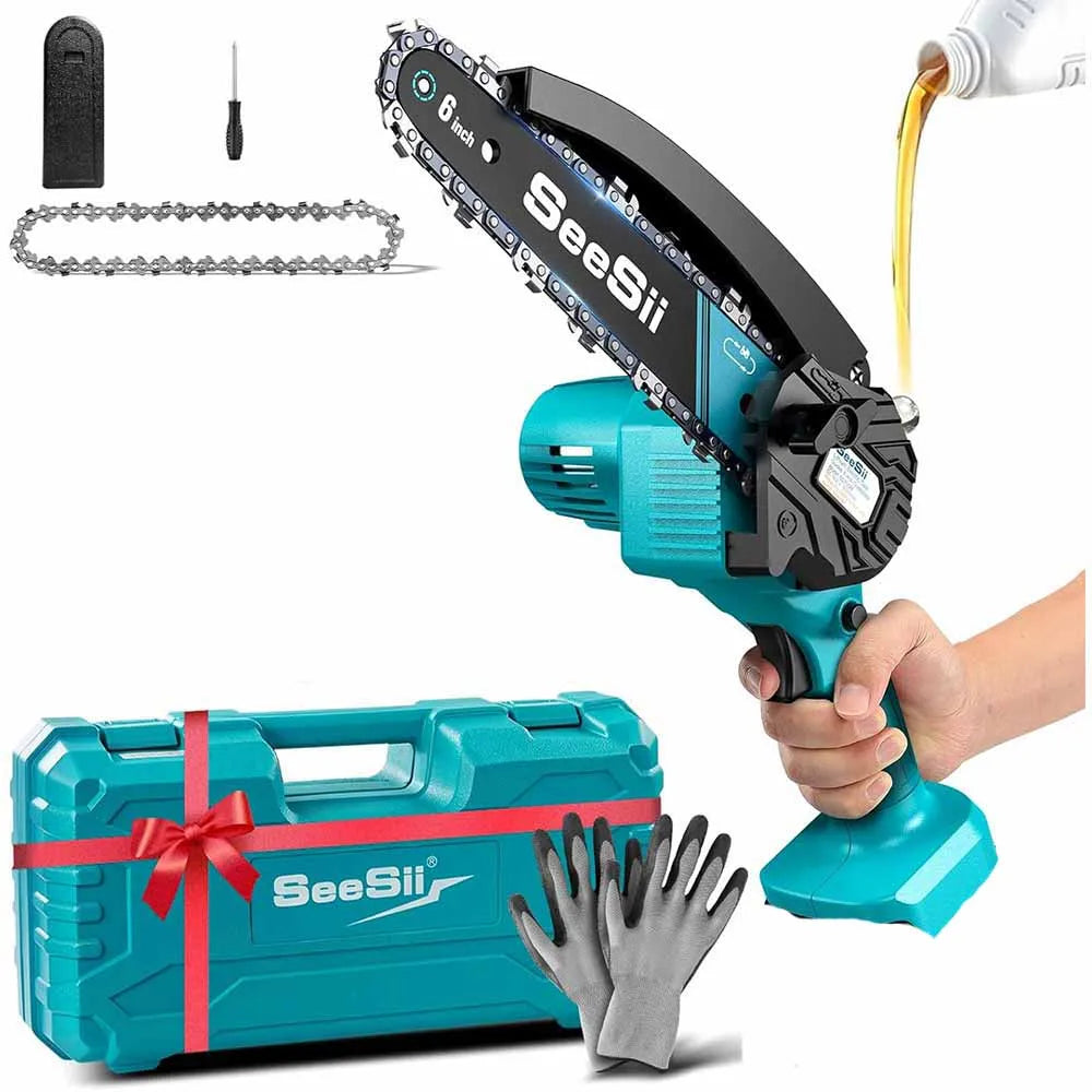 Seesii Cordless Mini Chainsaw 18V Battery Rechargeable Pruning Saw