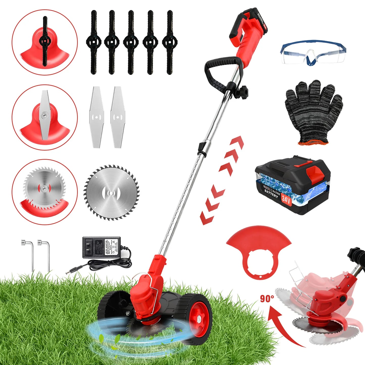 Three In One Cordless Grass Trimmer Edger With Wheels 21V Battery
