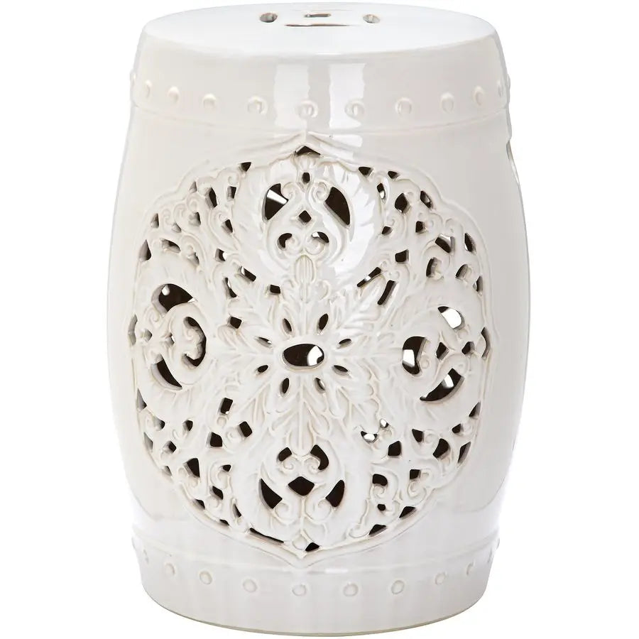 Flora Glazed Ceramic Garden Stool for Patio and Garden Decor
