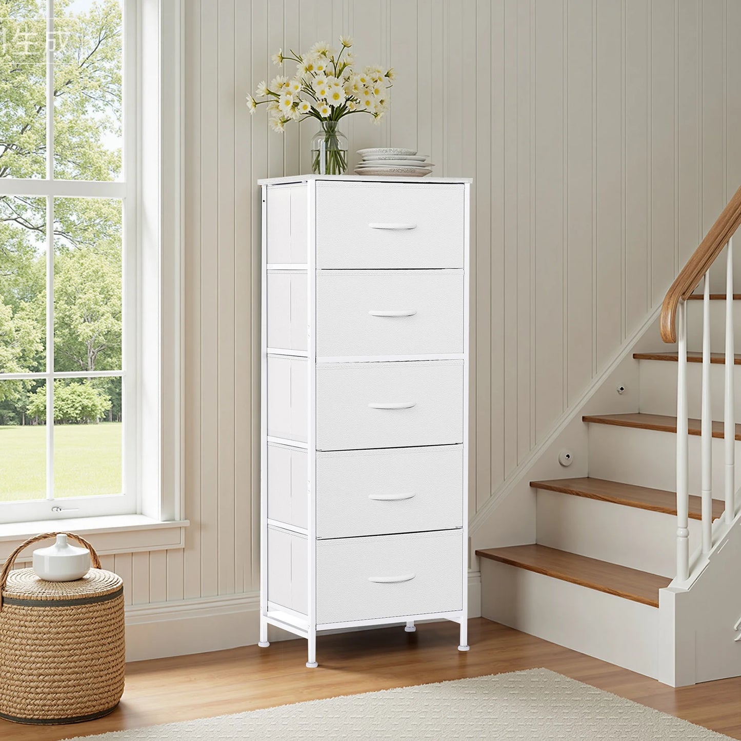 JHK 5 Drawer Dresser With Steel Frame For Bedroom Wardrobe