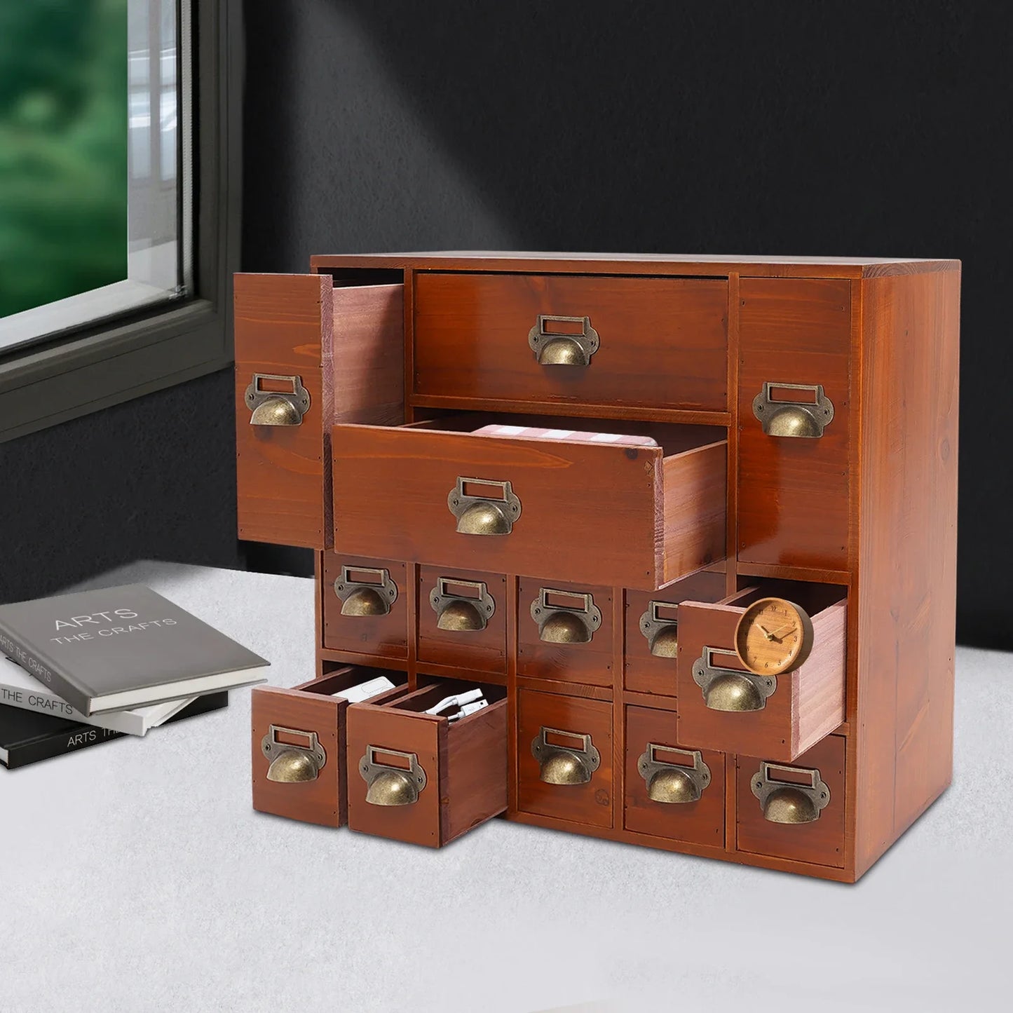 NONECN 14 Drawer Wood Storage Cabinet Office Organizer