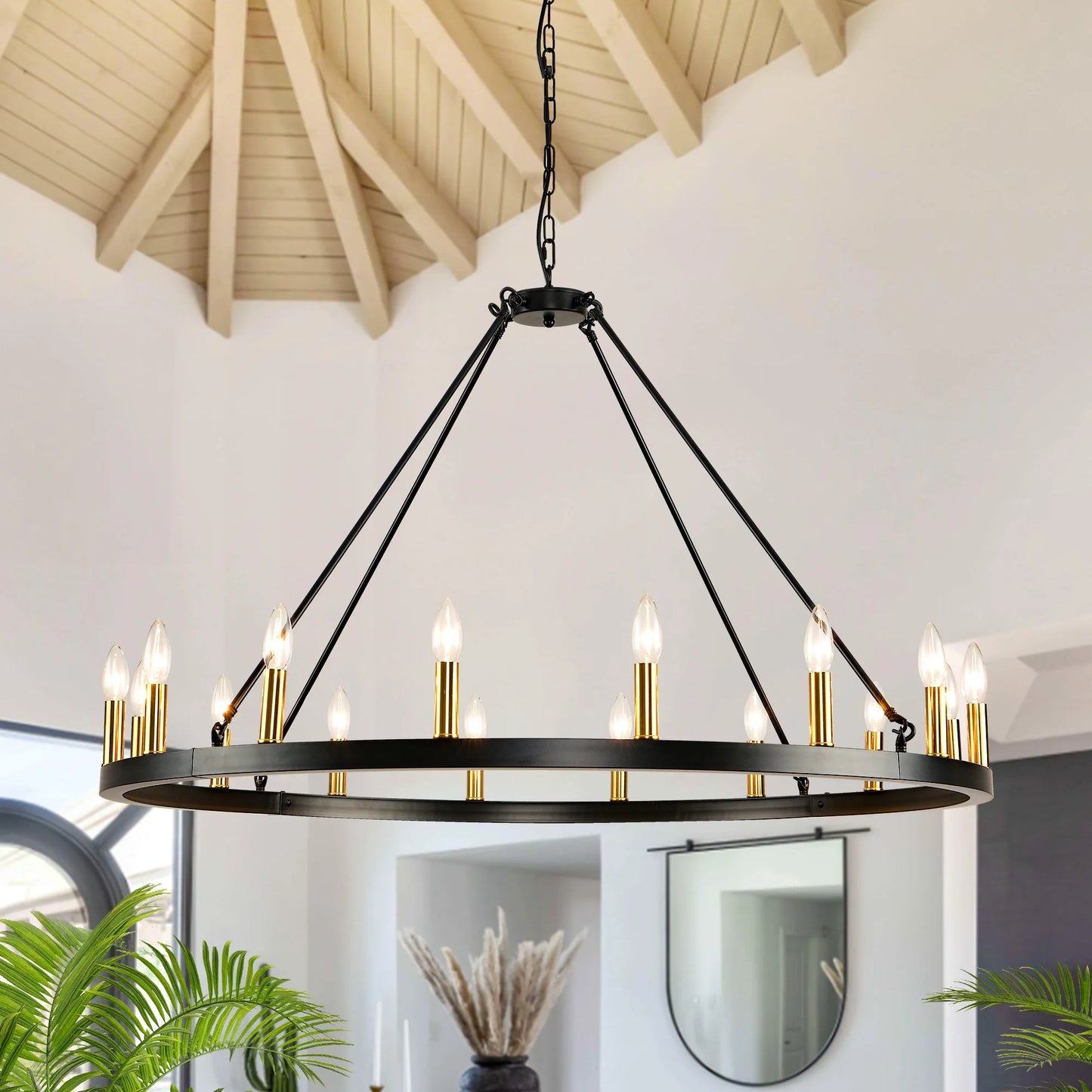 LovingC Wagon Wheel Chandelier 16 Light Modern Rustic Farmhouse Pendant