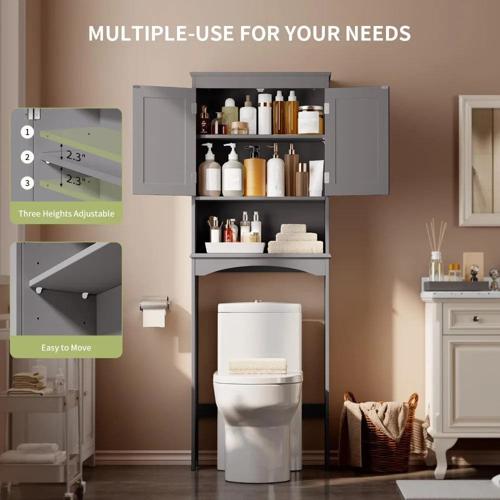 Over The Toilet Storage Cabinet With Adjustable Shelf Double Doors