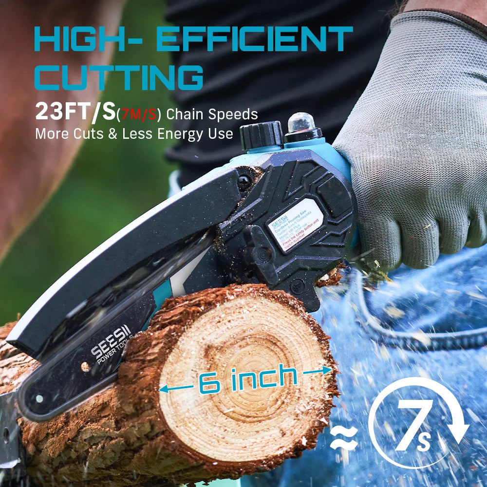 Seesii Cordless Mini Chainsaw 18V Battery Rechargeable Pruning Saw