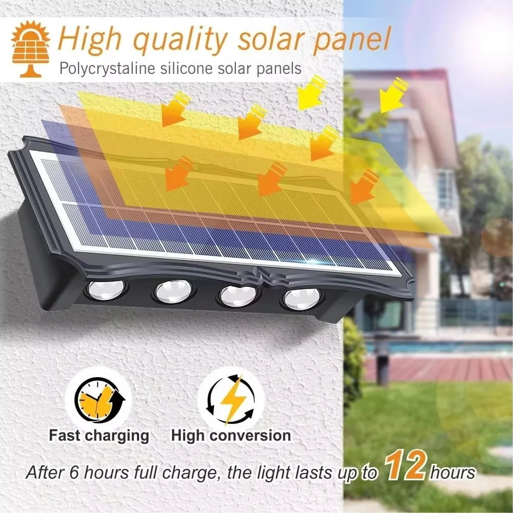 Solar Wall Lamp 12 LED Outdoor Up and Down Lights Exterior Wall Waterproof