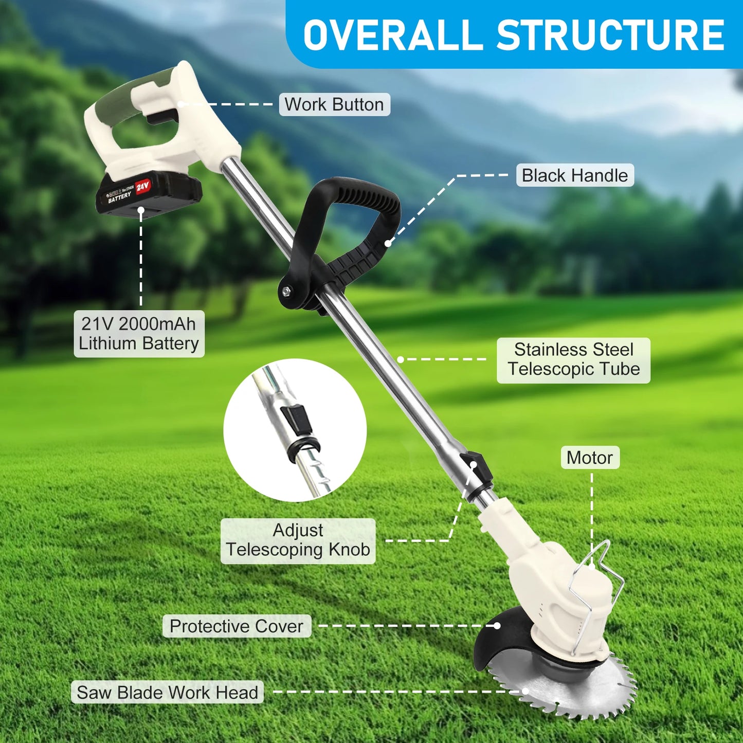 21V Cordless Grass Trimmer 3in1 Brush Cutter Edger Mower