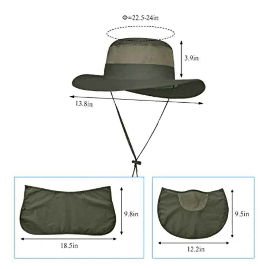 3 Pack Mens Outdoor Wide Brim Hat With Face Neck Flap UPF 50 Plus