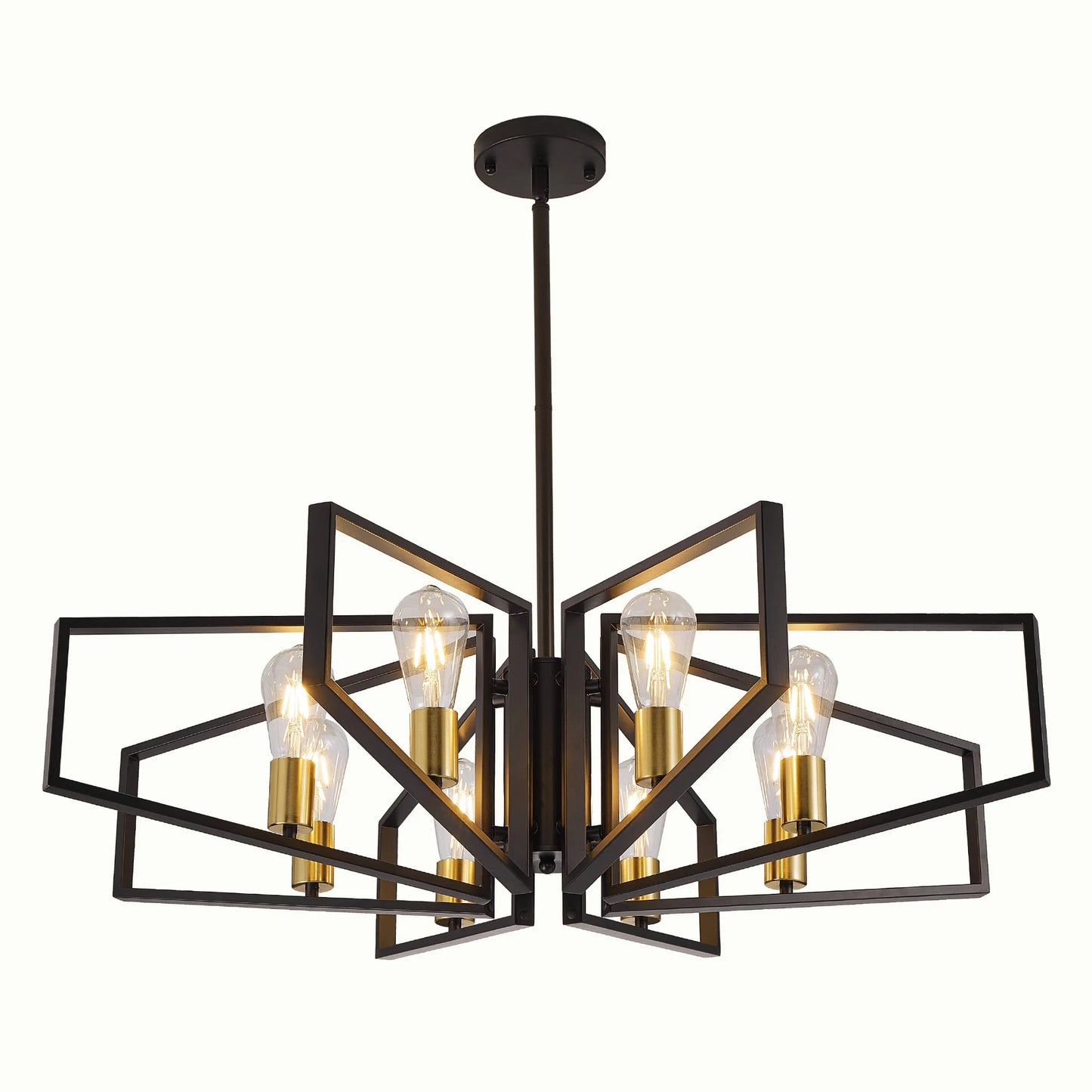 Geometric Eight Lamp Chandelier With Adjustable Height Pendant Light