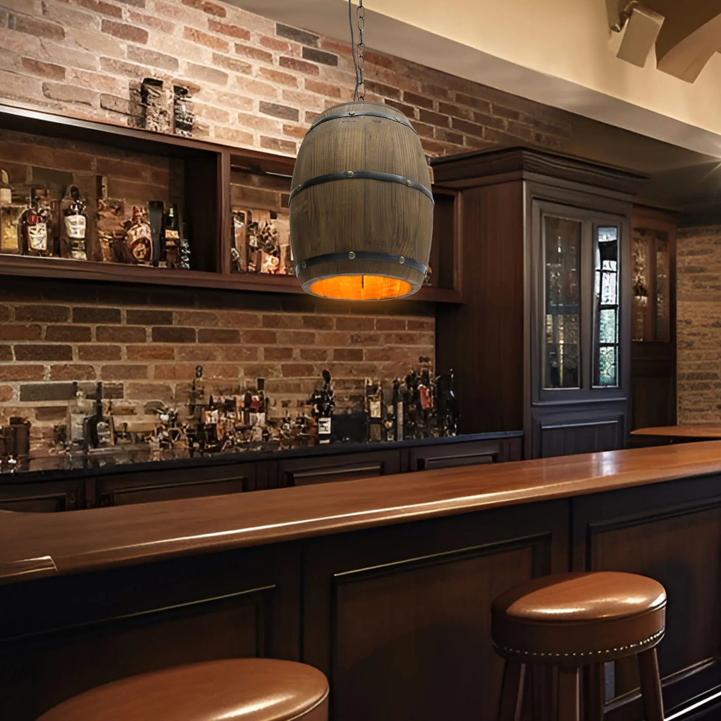 Retro Wood Wine Barrel Pendant Light Industrial Ceiling Lamp