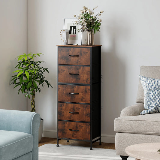 JHK 5 Drawer Dresser With Steel Frame For Bedroom Wardrobe