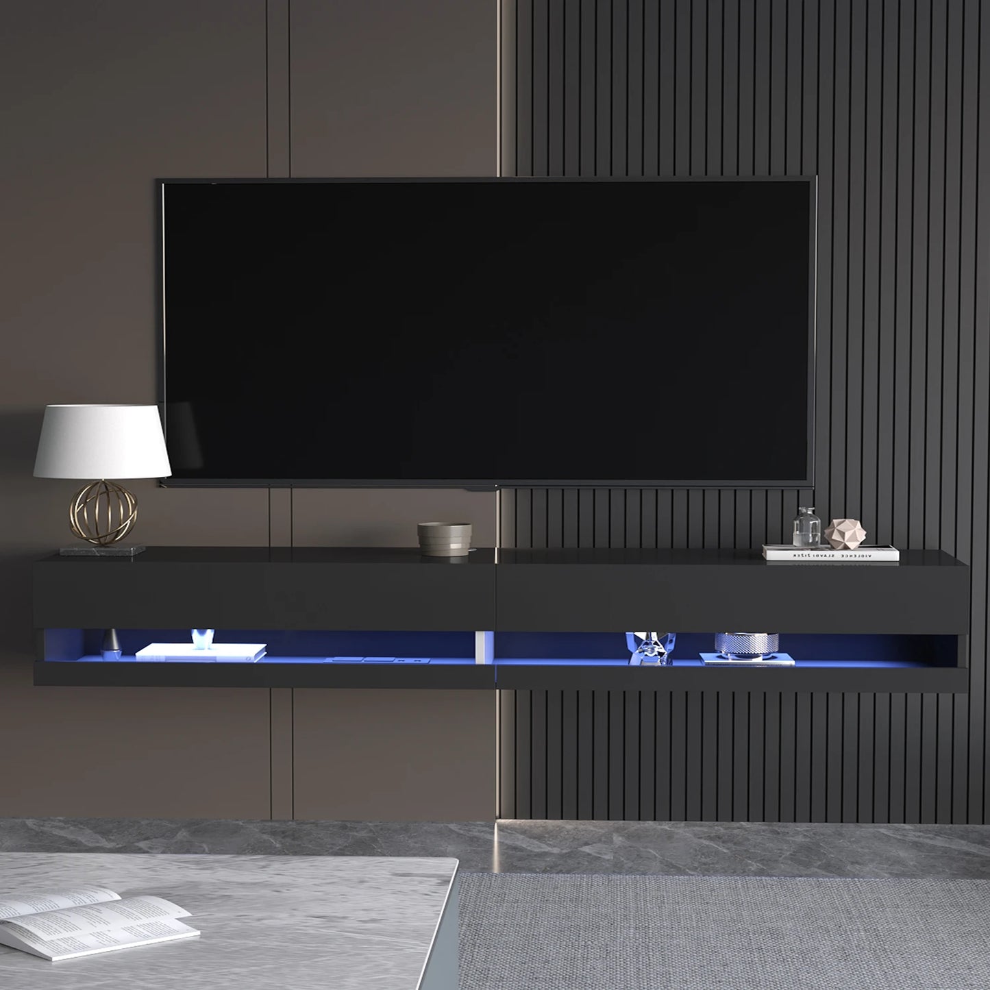 QiaoShiRen Floating TV Stand With Wall Mount And Power Outlets