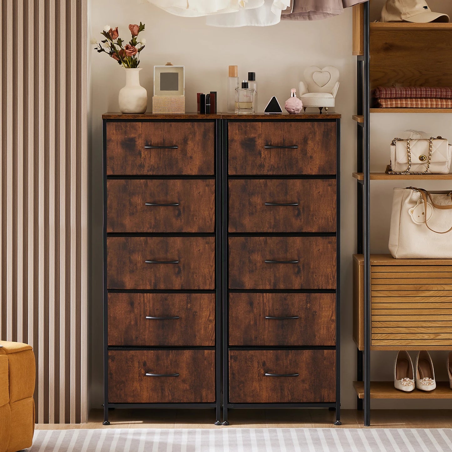 JHK 5 Drawer Dresser With Steel Frame For Bedroom Wardrobe