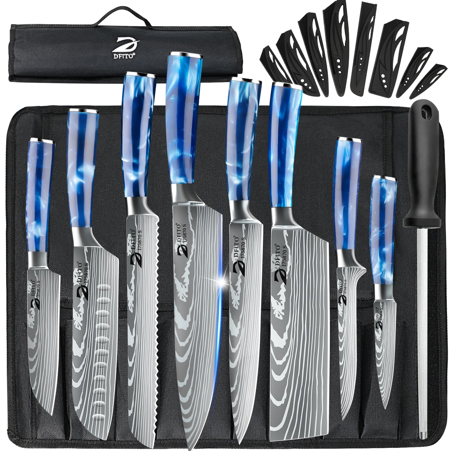 ZENG 8 Piece Chef Knife Set with Cover Santoku Knives