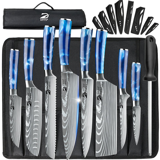 ZENG 8 Piece Chef Knife Set with Cover Santoku Knives