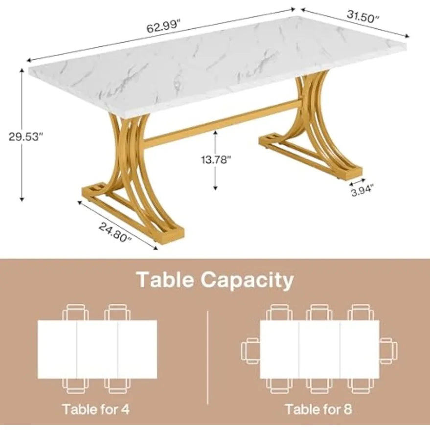 Little Tree Dining Table Faux Marble Top Metal Legs