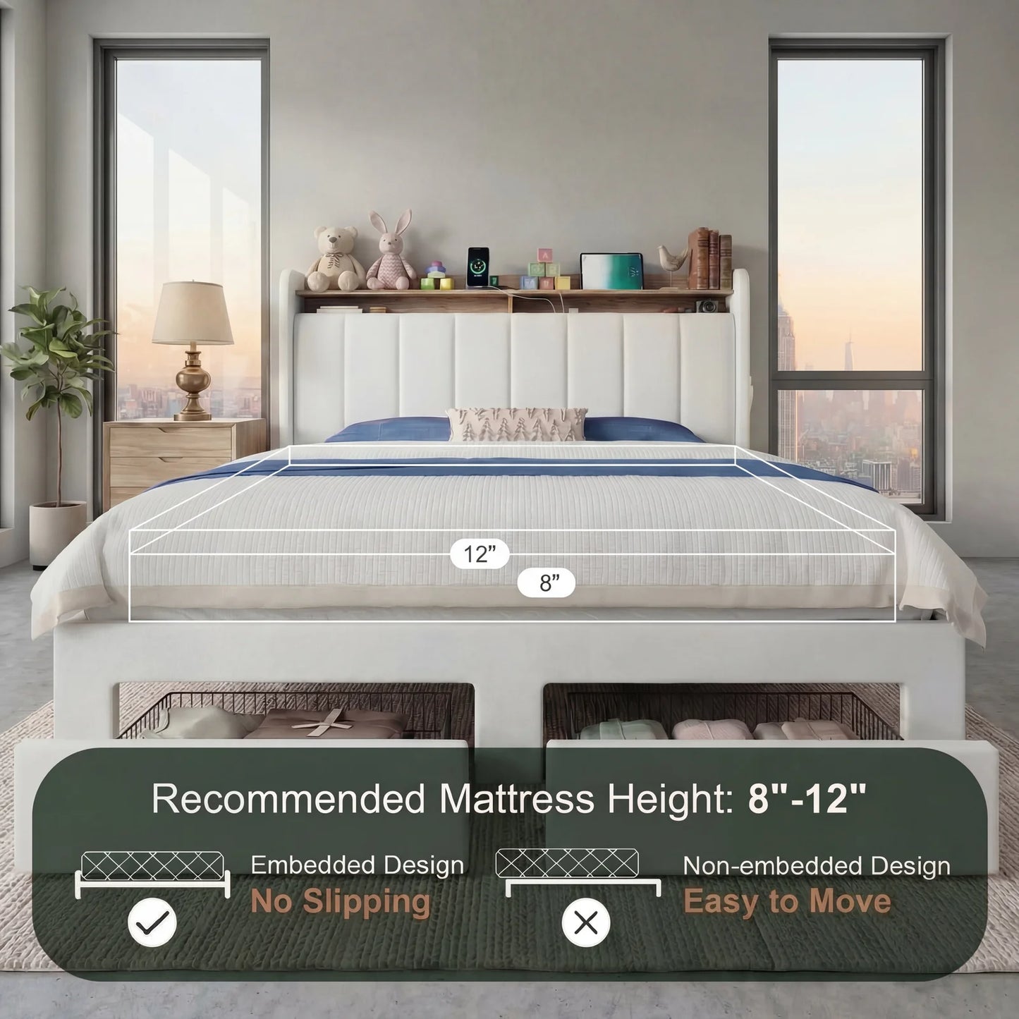 HOOMIC Bed Frame With Storage Drawers And LED Lighting