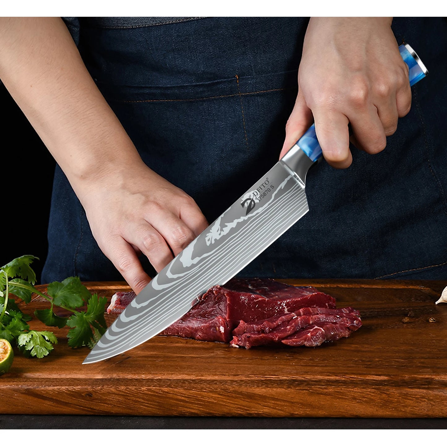 ZENG 8 Piece Chef Knife Set with Cover Santoku Knives