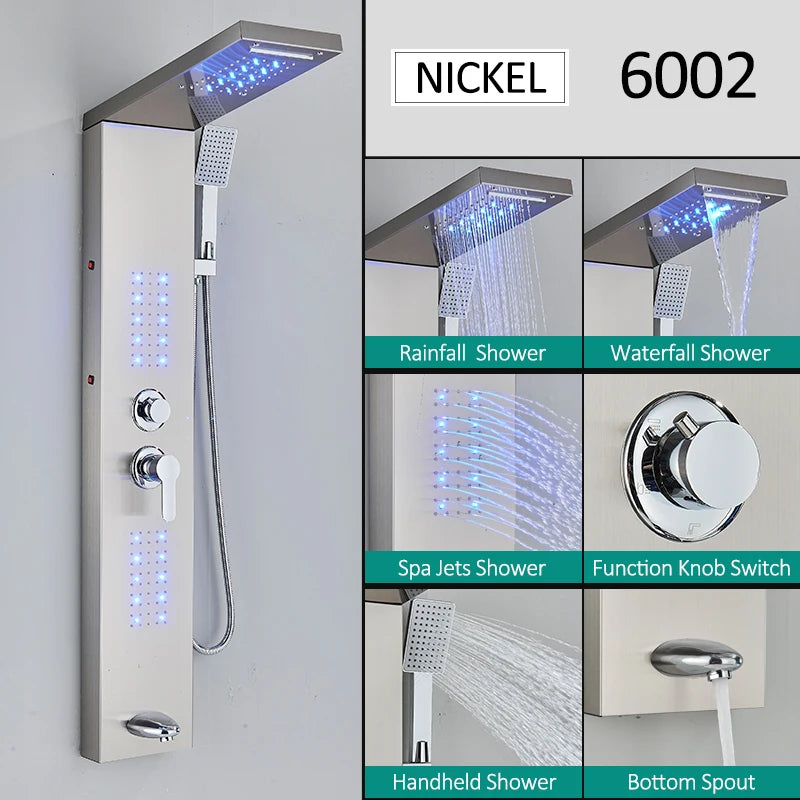 Quyanre LED Shower Panel Tower System With Rain Massage Jets