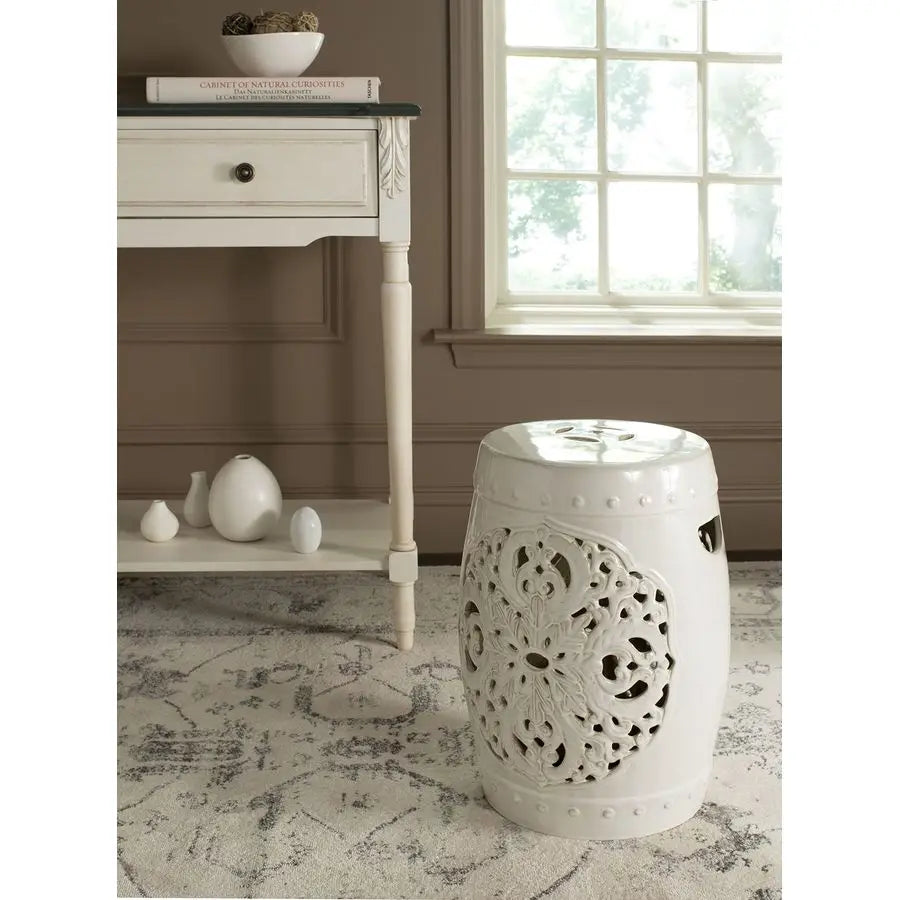 Flora Glazed Ceramic Garden Stool for Patio and Garden Decor