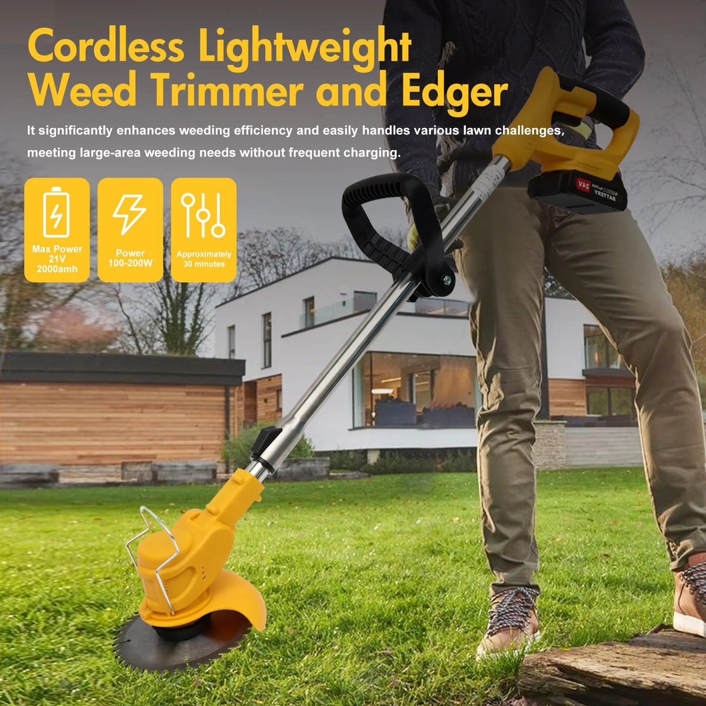21V Cordless Grass Trimmer 3in1 Brush Cutter Edger Mower