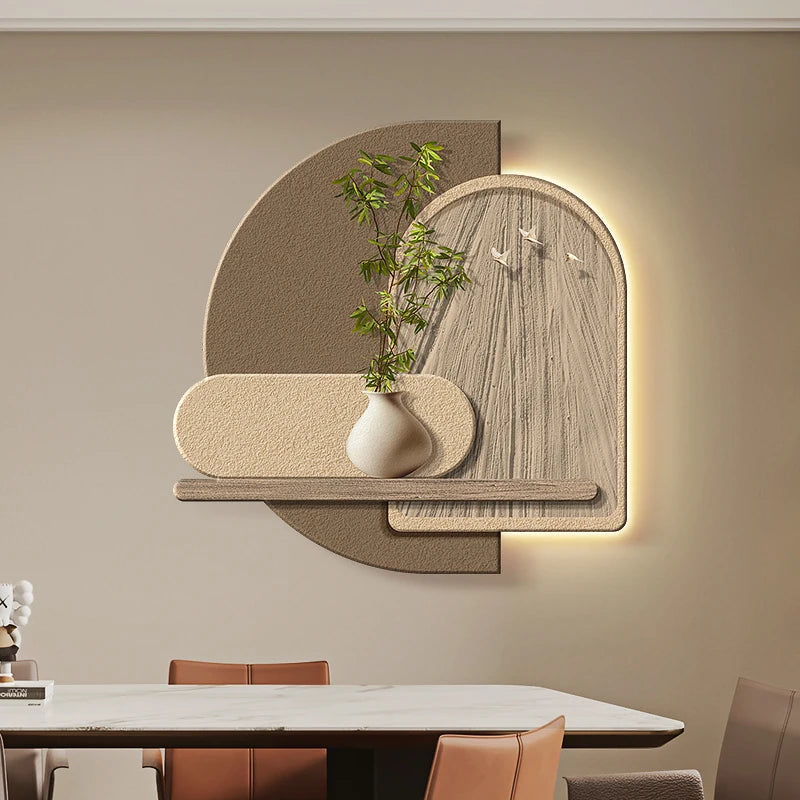 Wabi-Sabi LED Wall Lamp With Wooden Finish And Plant Motif