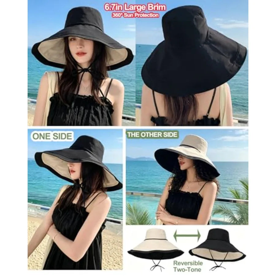 Extra Wide Brim Sun Hat Women UV Protection Reversible Packable