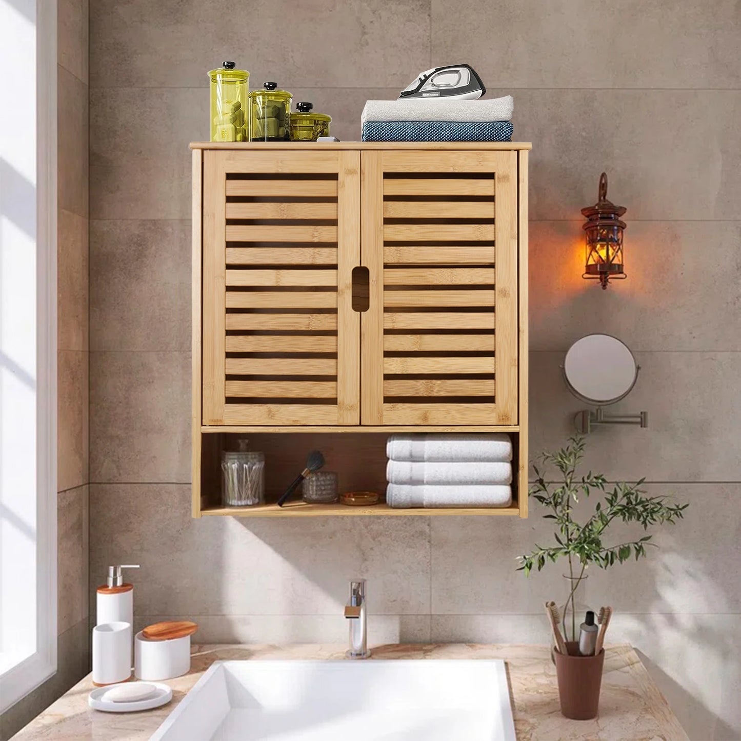 Wisfor Bamboo Wall Mounted Bathroom Medicine Cabinet Storage