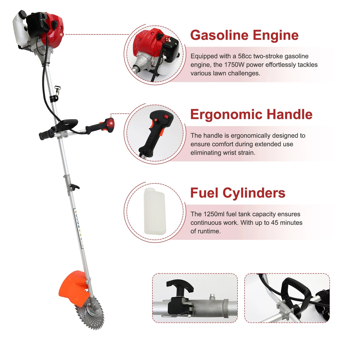 Gas Powered Weed Wacker With Straight Shaft 4 Detachable Heads