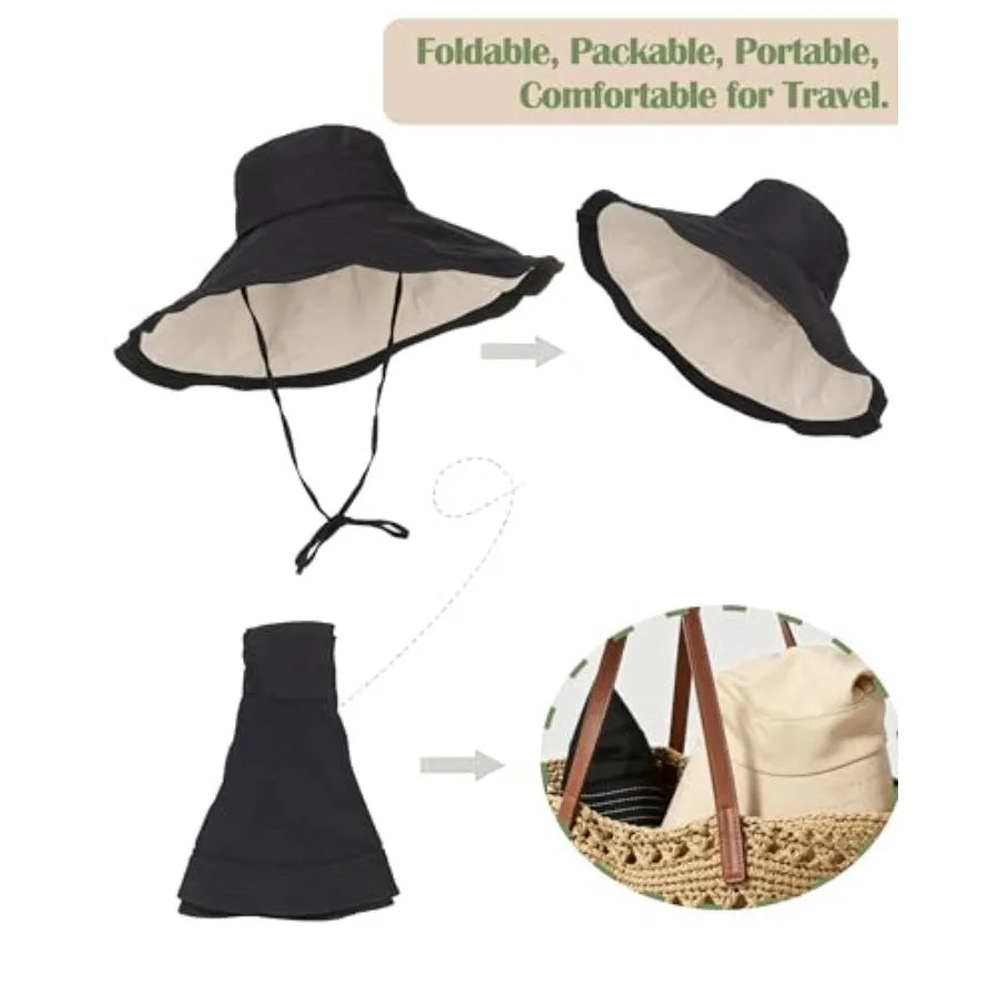 Extra Wide Brim Sun Hat Women UV Protection Reversible Packable