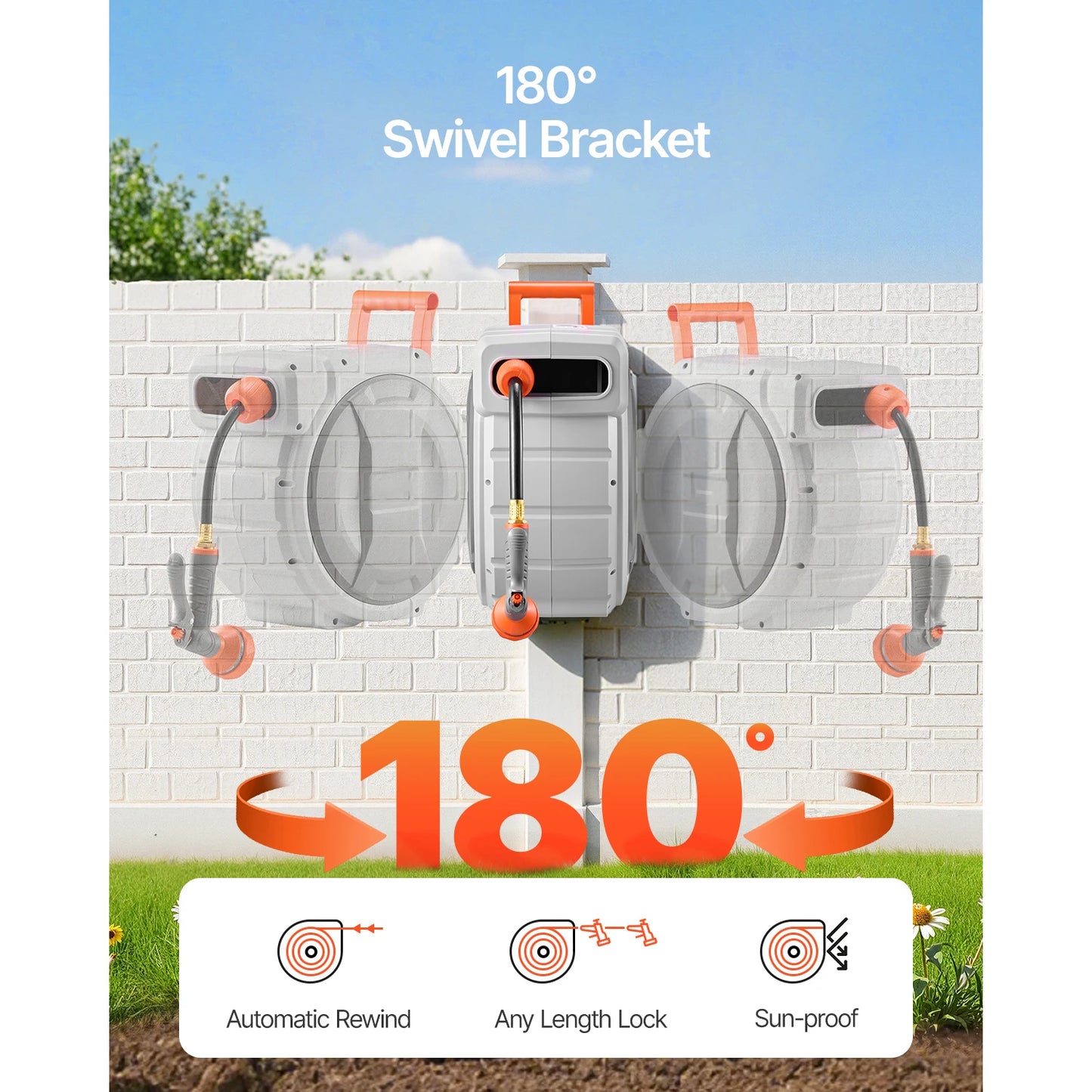SucceBuy Retractable Garden Hose Reel With 9 Pattern Nozzle And 180 Swivel