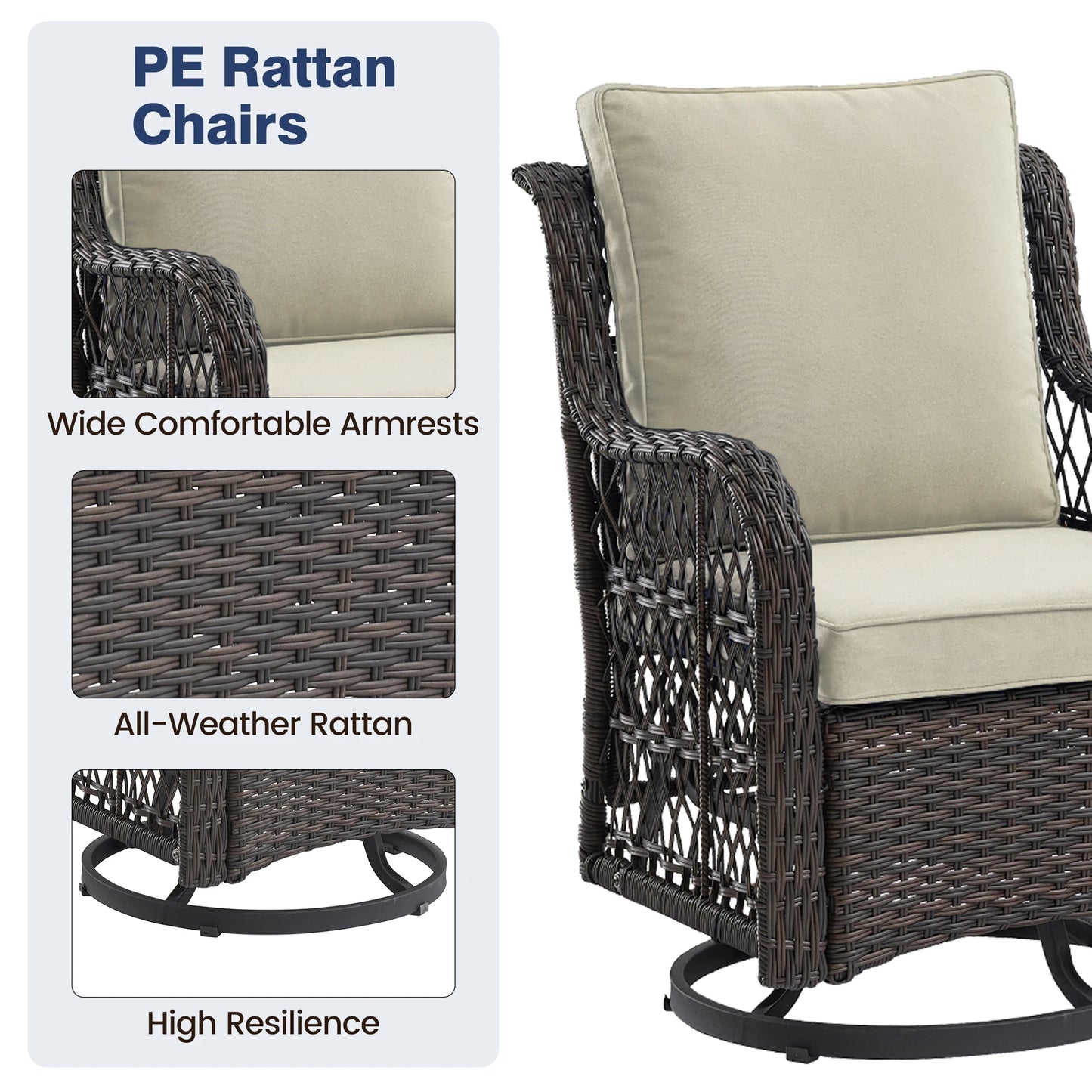 HobbyLane 3 Piece Outdoor Wicker Swivel Chair Set With Rattan Side Table